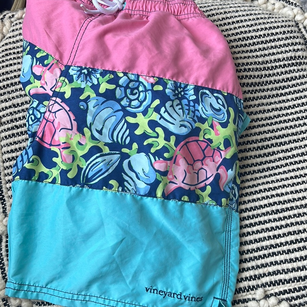 vineyard vines mens swim trunks board shorts size small pink blue beach swimwear